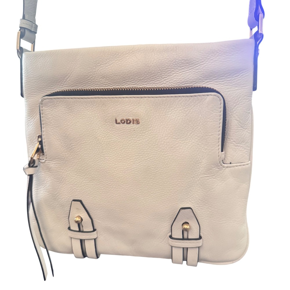Lodis Crossbody Bag Leather Organizer Shoulder Bag off White Preloved 9.5x10" - Picture 6 of 16